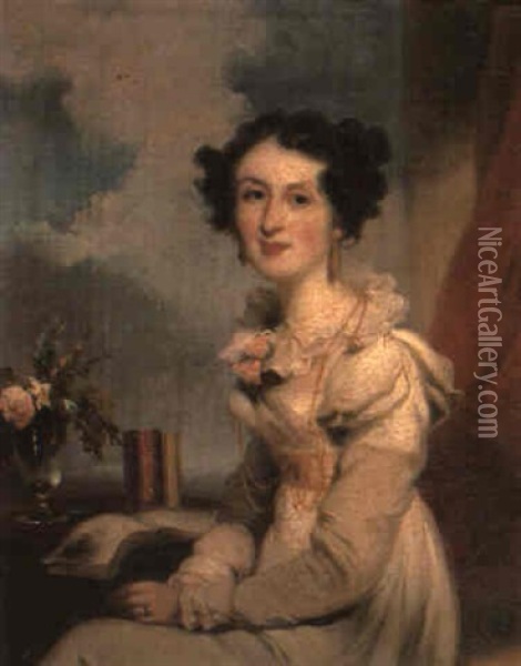 Portrait Of A Lady (a Member Of The Jardine Family?) Before A Table Oil Painting - George Chinnery
