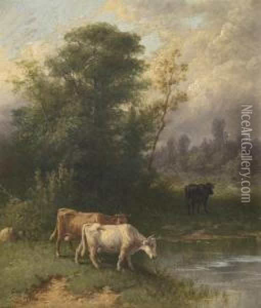 Out To Pasture Oil Painting - George A.E., Geo Riecke