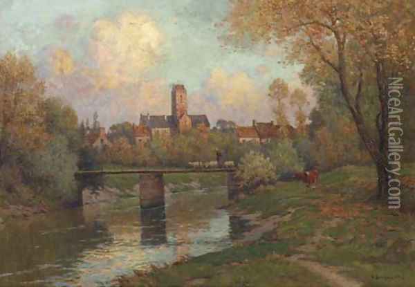 View of a town in autumn Oil Painting - Victor Brugairolles