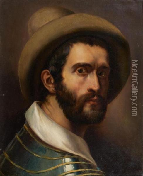 Portrait D'homme Au Chapeau Oil Painting - Louis-Leopold Robert