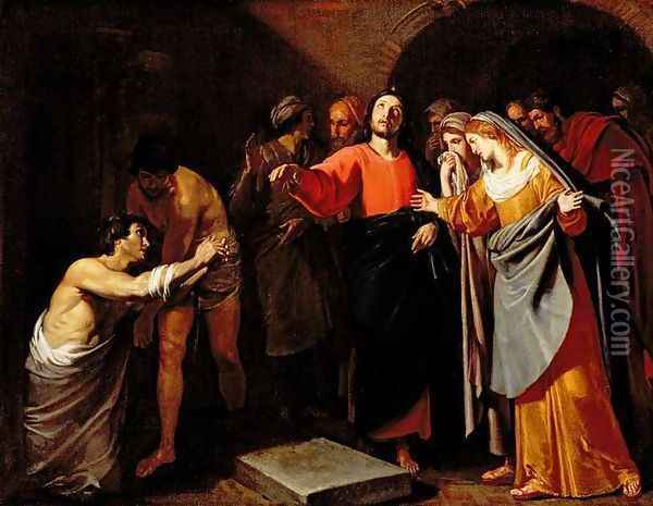 The Raising of Lazarus, c.1630 Oil Painting - Andrea Vaccaro