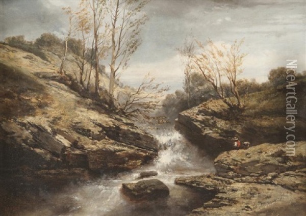 Pecheur Dans La Cascade Oil Painting - Charles-Louis Lortet