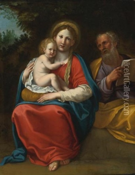 The Holy Family In A Landscape Oil Painting - Francesco Albani