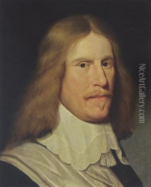 Portrait Of A Gentleman (hendrik Casimir I, Count Of Nassau Dietz?) Wearing A Black Coat With A White Sash, And White Lace Collar Oil Painting - Bartholomeus Van Der Helst
