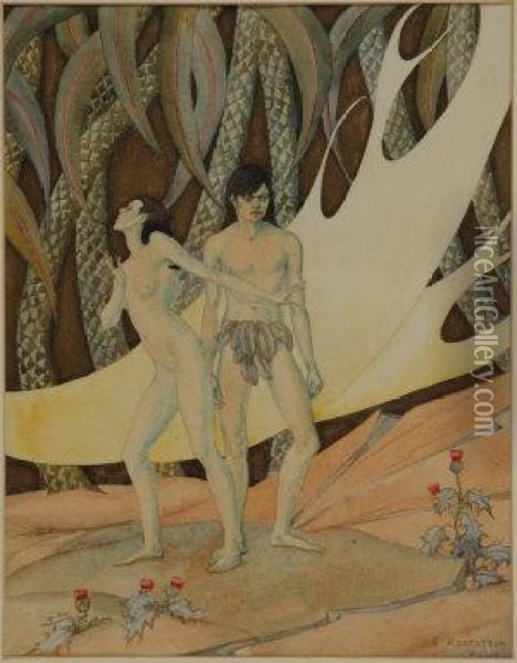 Adam And Eve Oil Painting - Eric Harald Macbeth Robertson