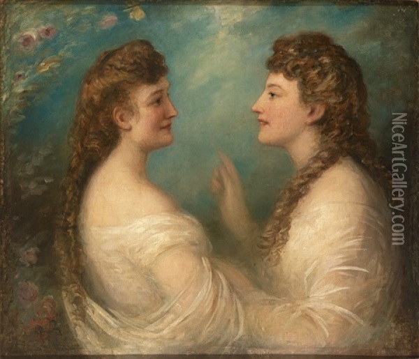 Portrait Der Schwestern Elisabeth Und Sofie Kraetzer Oil Painting - Eduard von Heuss