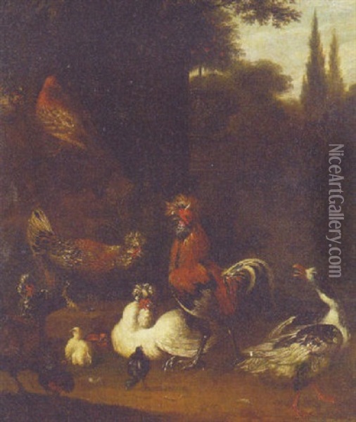 Poultry In A Garden Oil Painting - Pieter Casteels III