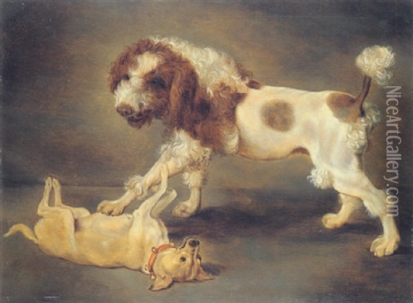 Two Dogs Playing Oil Painting - Christophe Huet