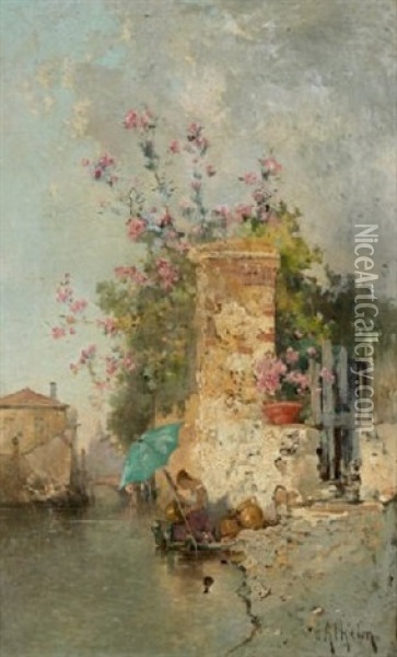 Petit Canal De Venise Oil Painting - Jean d' Alheim