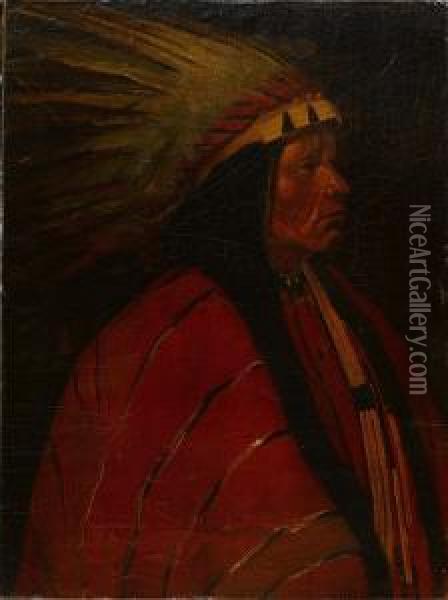 Portrait Of An Indian Chief Oil Painting - Winold Reiss