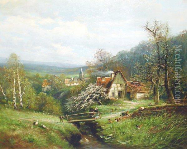 Bauernhof-idylleim Bergischen Land Oil Painting - Arthur George Bell