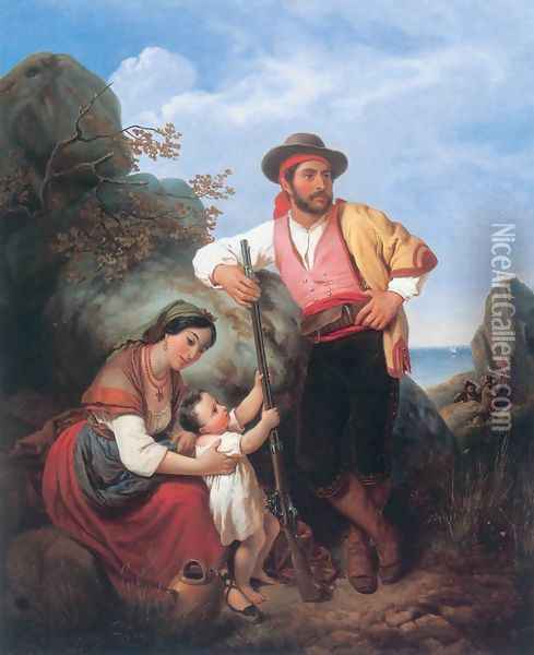 Resting Family 1850 Oil Painting - Mihaly Kovacs