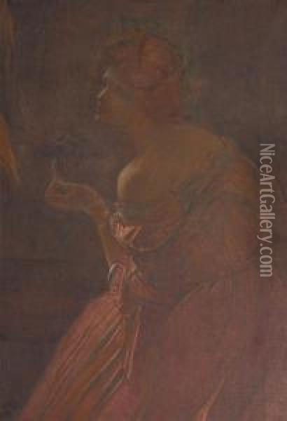 Woman With Powder Brush Oil Painting - Ernest T. Rosen