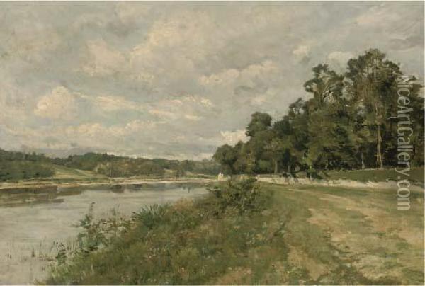 A Summer's Day By The River Oil Painting - Henri-Joseph Harpignies