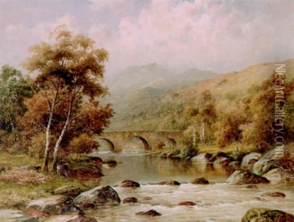 An Old Bridge On The Llugwy Near Bettws-y-coed, North Wales Oil Painting - William Henry Mander