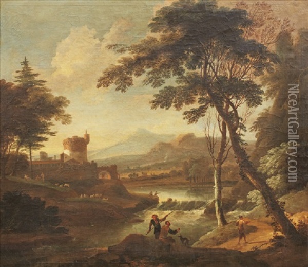 Landscape With River And A Castle In The Back Oil Painting - Adriaen Van Diest