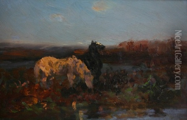 Wilde Pferde In Weiter Landschaft Oil Painting - Adolf Schreyer