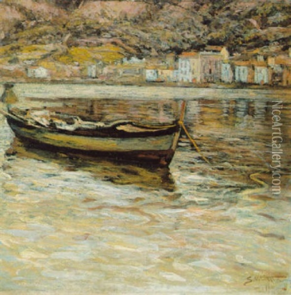 Barca En Una Bahia Oil Painting - Segundo Matilla Marina
