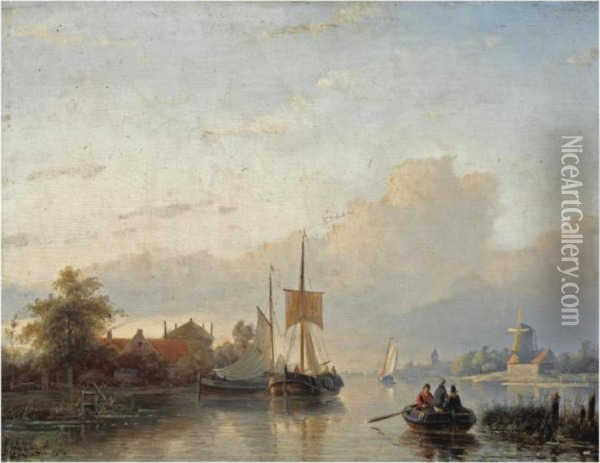 Shipping On A River Oil Painting - Jan Jacob Coenraad Spohler