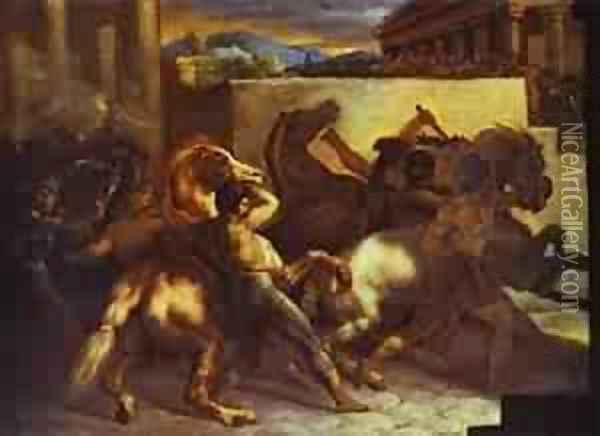 Race Of Wild Horses In Rome 1817 Oil Painting - Theodore Gericault