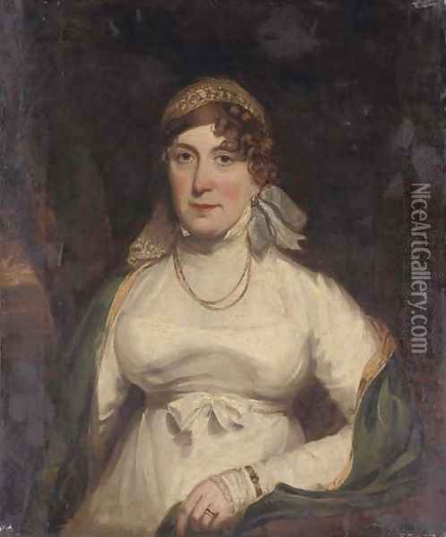 Portrait of a lady, half-length, seated in a white dress Oil Painting - Italian School