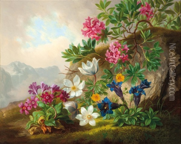 Gebirgsblumen Oil Painting - Joseph Schuster