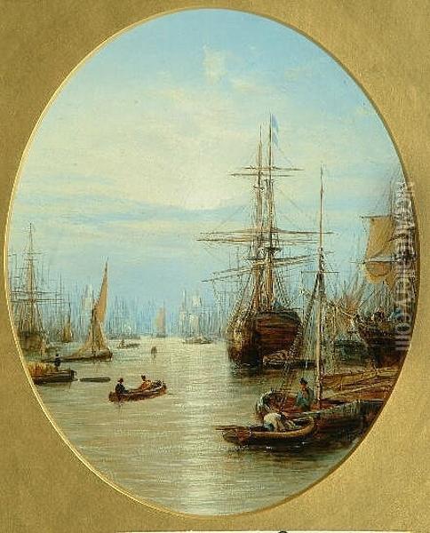 A Harbour Scene, Possibly On The Thames Oil Painting - Francis Maltino