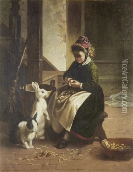 A Rabbit Fancier Oil Painting - Alexander M. Rossi