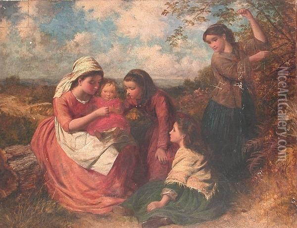 A Family Group Seated In A Landscape Oil Painting - Thomas Faed