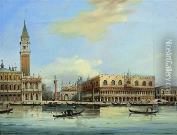 Vue Du Palais Des Doges Et De La Piazzetta, Venise Oil Painting - Carlo Grubacs