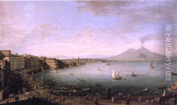 Vue De Naples Depuis Santa Lucia Oil Painting - Antonio Joli