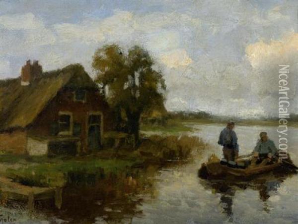 Flusslandschaft Mit Boot. Oil Painting - Willem Bastiaan Tholen