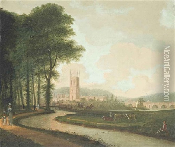 A View Of Magdalen College, Oxford, Seen From The Meadows Oil Painting - Edmund Garvey