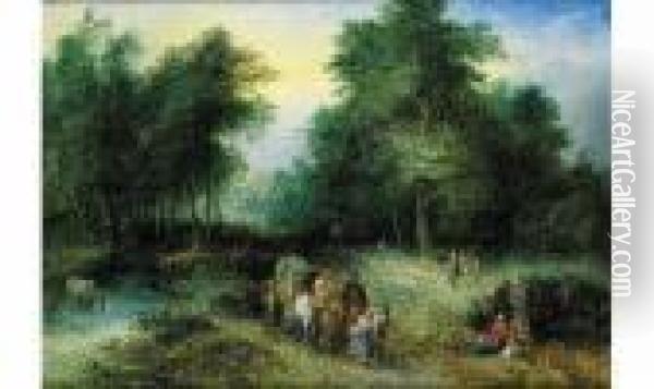 Carriole Dans Un Paysage A L'etang Oil Painting - Theobald Michau