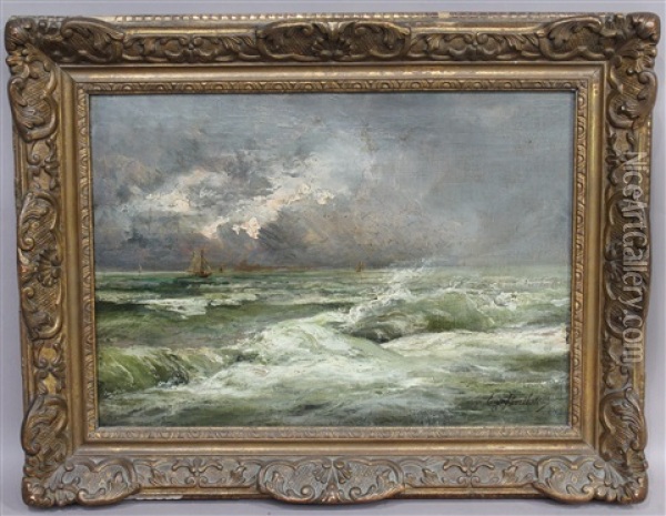 Marine Par Gros Temps Oil Painting - Eugene Berthelon