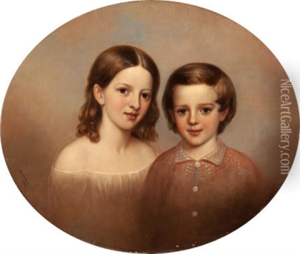 Siblings Oil Painting - Mannevillette Elihu Dearing Brown