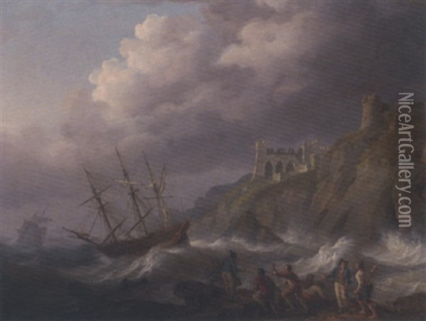 Rough Weather Off Caldy Abbey, Tenby Oil Painting - Nicholas Pocock