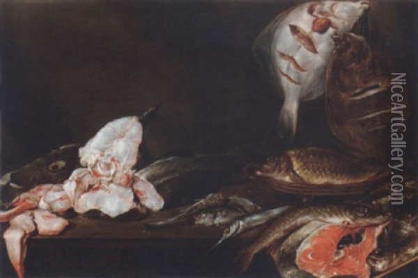 Plaice, Skate And Other Fish On A Table Oil Painting - Alexander Adriaenssen the Elder