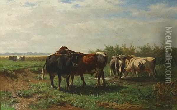 Koeien In Een Landschap. Oil Painting - Johannes-Hubertus-Leonardus de Haas