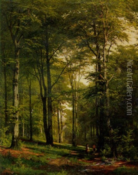 Birkenwald Mit Kleinen Pilzsammlerinnen Oil Painting - Fritz Carl Werner Ebel