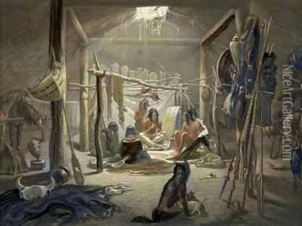 The Interior of a Hut of a Mandan Chief Oil Painting - Karl Bodmer