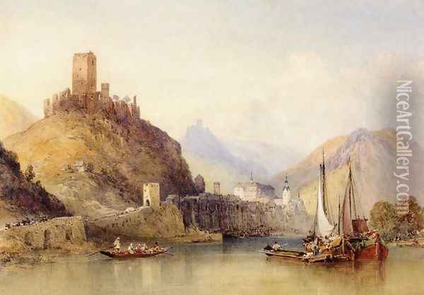 Castle and Town of Cochem on the Moselle Oil Painting - William Callow