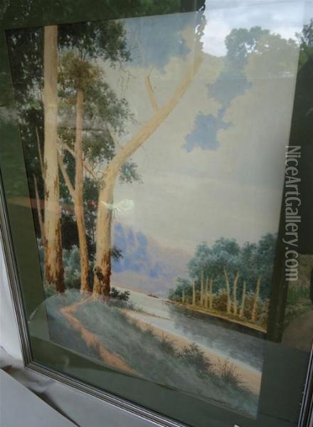 River Landscape With Steamer Oil Painting - Gladstone Eyre