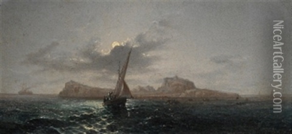 Segelboot Vor Malta (+ Bucht Von Neapel; Pair) Oil Painting - Girolamo Gianni