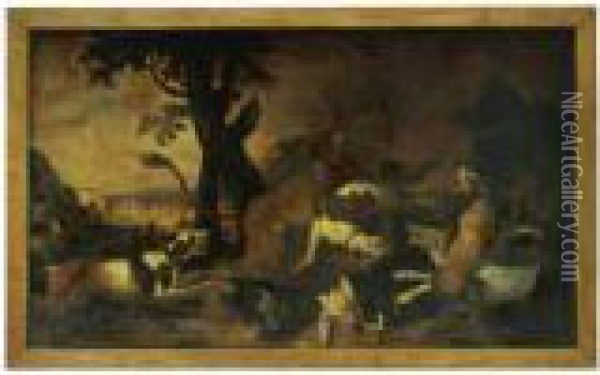 A Lion Hunt Oil Painting - Abraham Brueghel