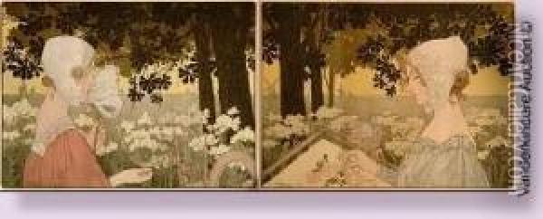 La Brodeuse Oil Painting - Privat Livemont