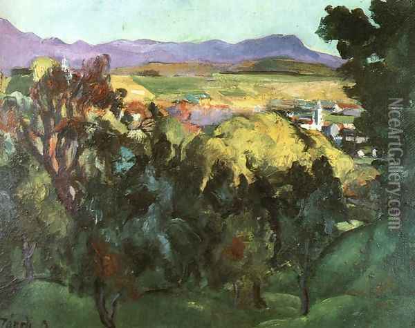 View of Nagybanya 1925 Oil Painting - David Jandi