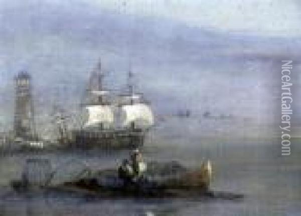 Shipping Along The Coast Oil Painting - Henry Bright