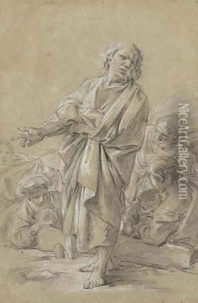 An Apostle preaching, with figures in the background Oil Painting - Francois Boucher