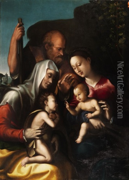 Die Heilige Familie Mit Elisabeth Und Dem Johannesknaben (sacra Famiglia Con Sant Elisabetta E Con Giovannino) Oil Painting - Leonardo Grazia